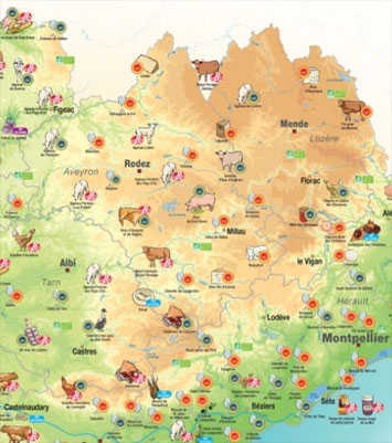 Map of local products of Aveyron